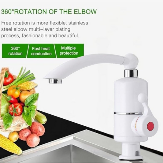 Design illustration of electric water heater faucet highlighting adjustable temperature