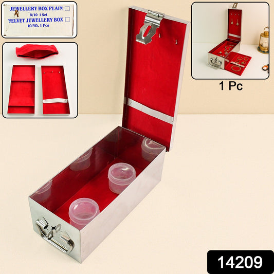 Open view of the spacious velvet-lined Jewellery Storage Box, showcasing multiple compartments.