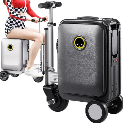 Close-up of the removable battery feature on the smart travel bag, highlighting convenience.