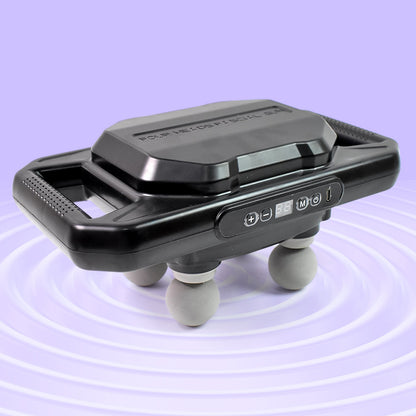 Handheld Deep Tissue Massage Gun with four heads in a mixed color finish.