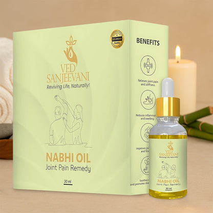 Nabhi Oil bottle for Ayurvedic joint pain relief and inflammation reduction