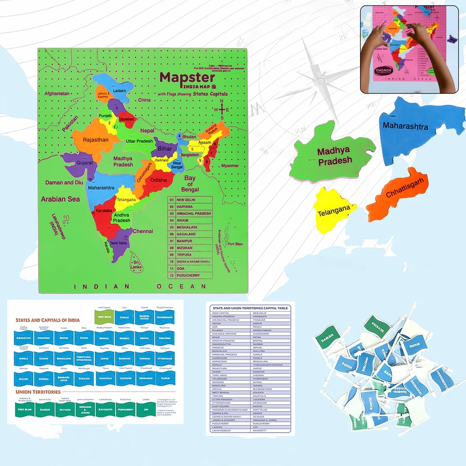 India Map Puzzle with colorful detachable state pieces for educational play
