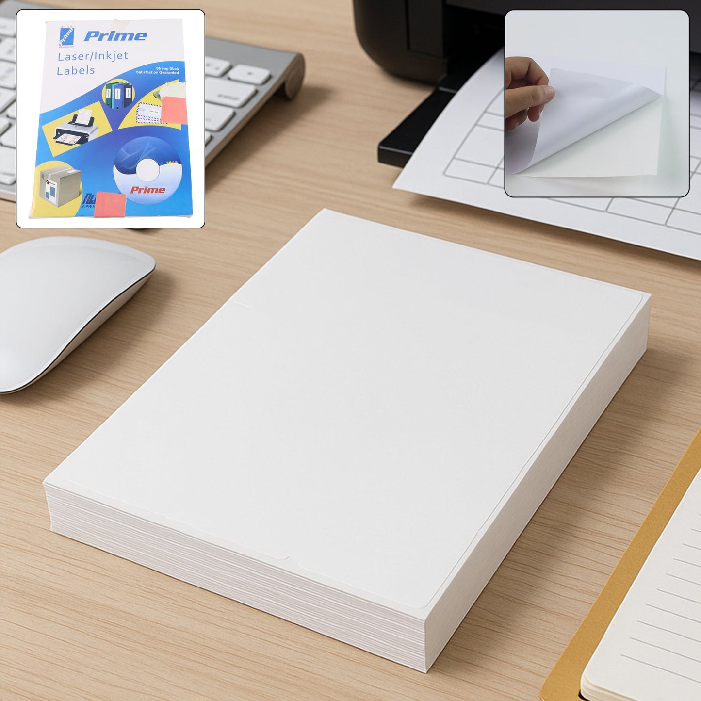 A4 Size self-adhesive printable label sheets pack with 100 white sheets compatible with various printers