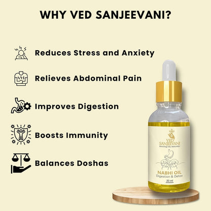 Close-up of Ayurvedic Nabhi Oil bottle for gut health