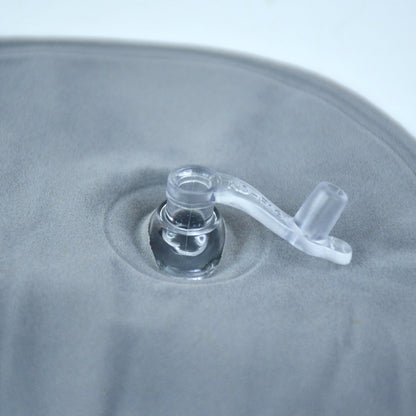 Close-up of features on inflatable travel pillow
