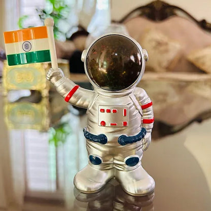 Patriotic solar astronaut dashboard decoration with moving hand and Indian flag