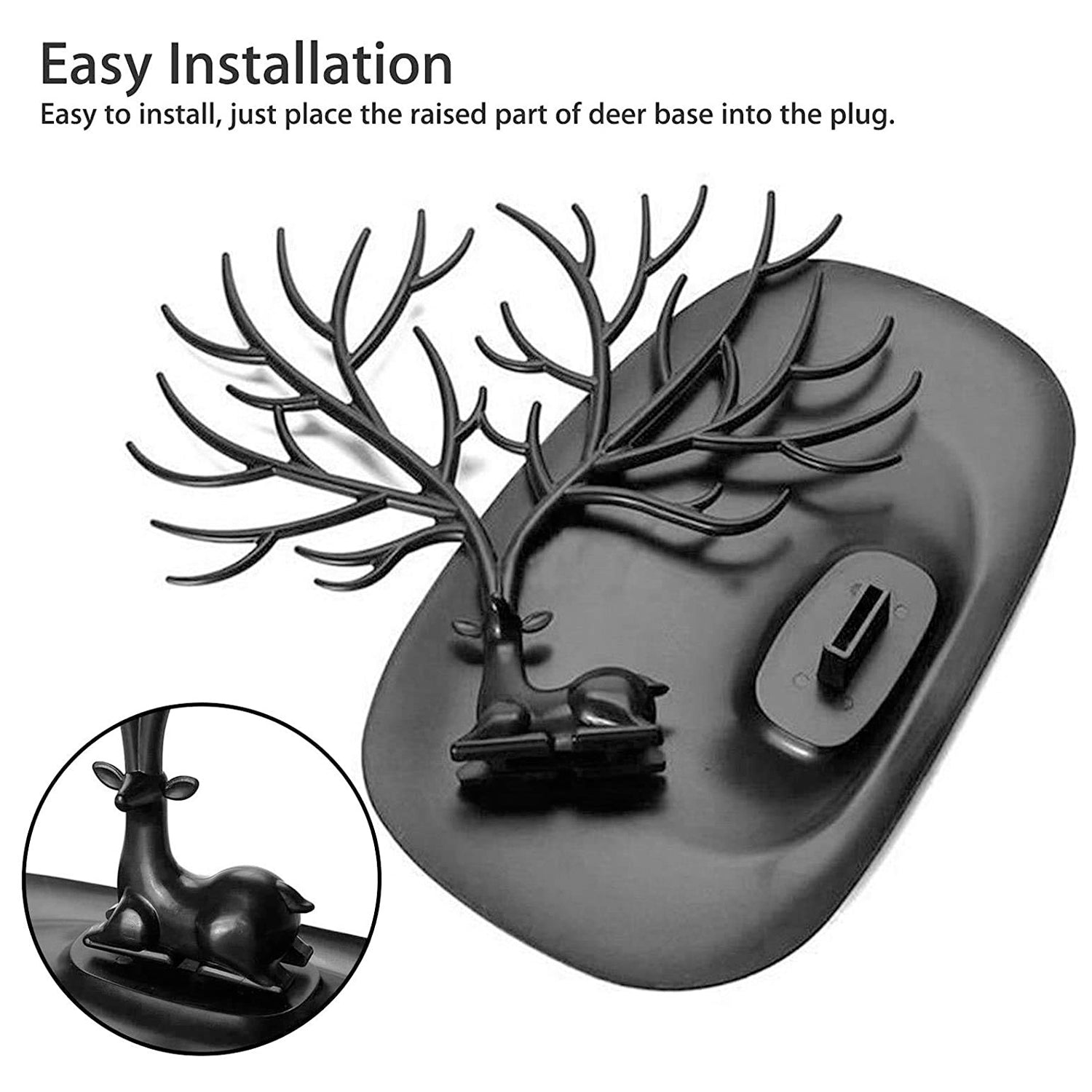 Deer shaped jewellery display stand with necklace hanging from antlers