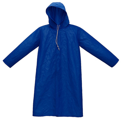 Men's blue rain jacket made from waterproof PVC material.