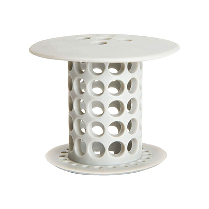 Flexible silicone sink and tub hair catcher strainer in use