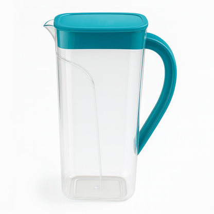 Easy pouring plastic juice jug with ergonomic handle for comfort