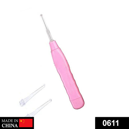 Close-up of LED Flashlight Earpick tool with built-in LED light illuminating ear canal