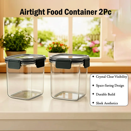 Square Airtight Food Storage Containers with grey Press N’ Lock clips