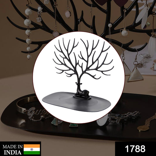 Black deer antler jewellery tree stand ideal for organizing earrings and necklaces