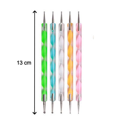 Complete 5-piece nail art pen set displayed together.