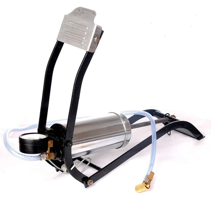 Ergonomic steel foot pump with durable build, ready for heavy-duty use.