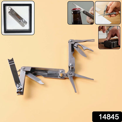Foldable pocket tool kit featuring knife, scissors, and nail clipper