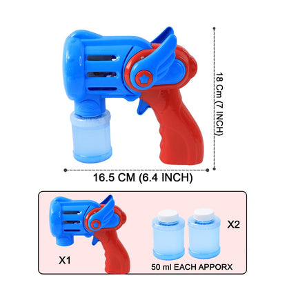 Outdoor play with rechargeable bubble gun toy creating bubbles