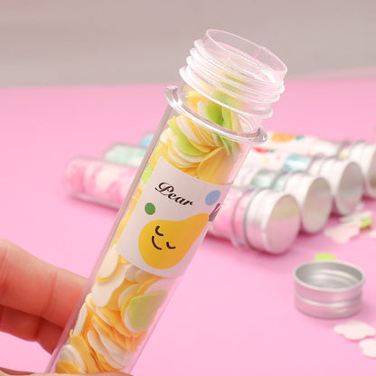 Disposable flower-shaped paper soap strips packed in a transparent bottle