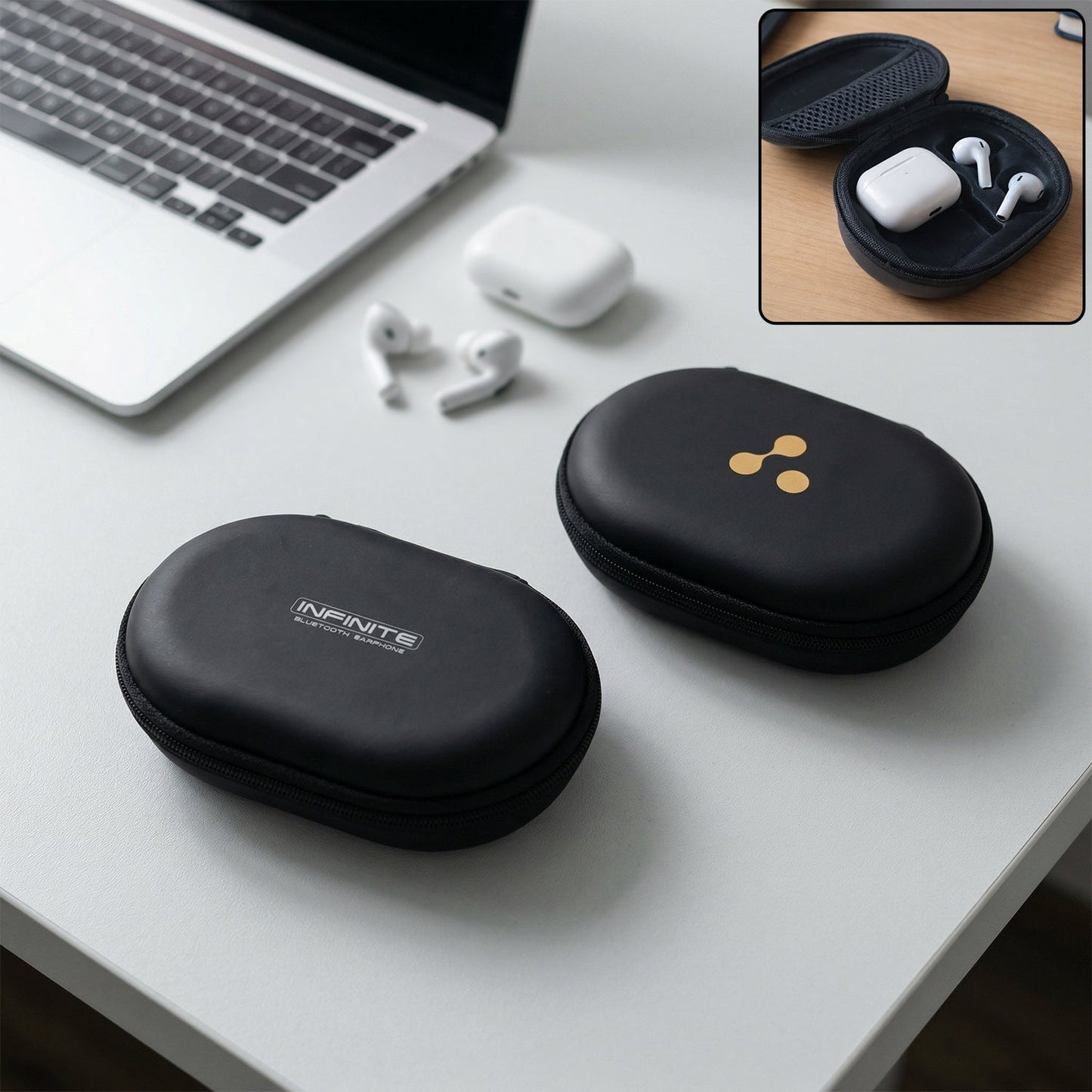 Durable hard shell wireless earbuds case in a stylish mixed design.