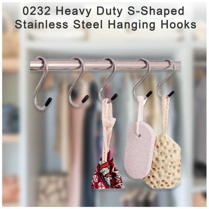 Set of five strong stainless steel S-hooks for versatile storage.