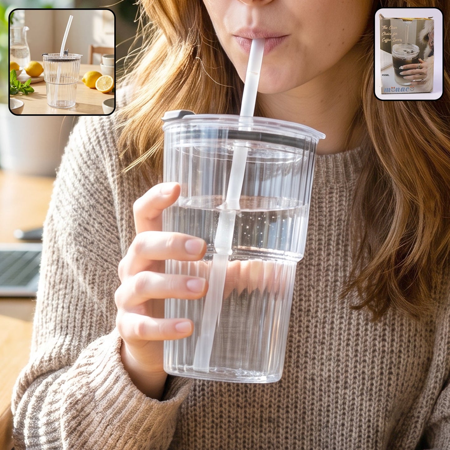 Plastic Tumbler with Lid – 450ml Reusable, Clear & Leak-Proof