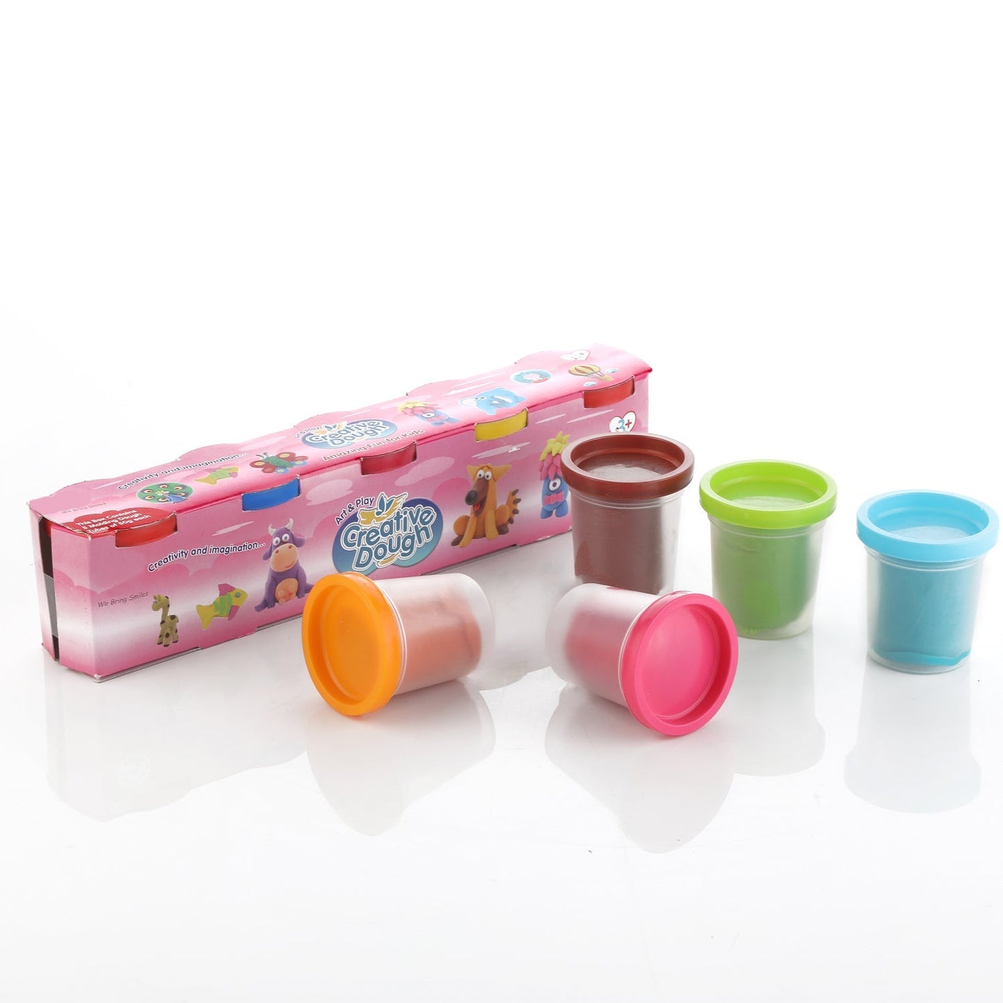 Assorted non-toxic dough clay in a pack of five, perfect for children's crafting activities.