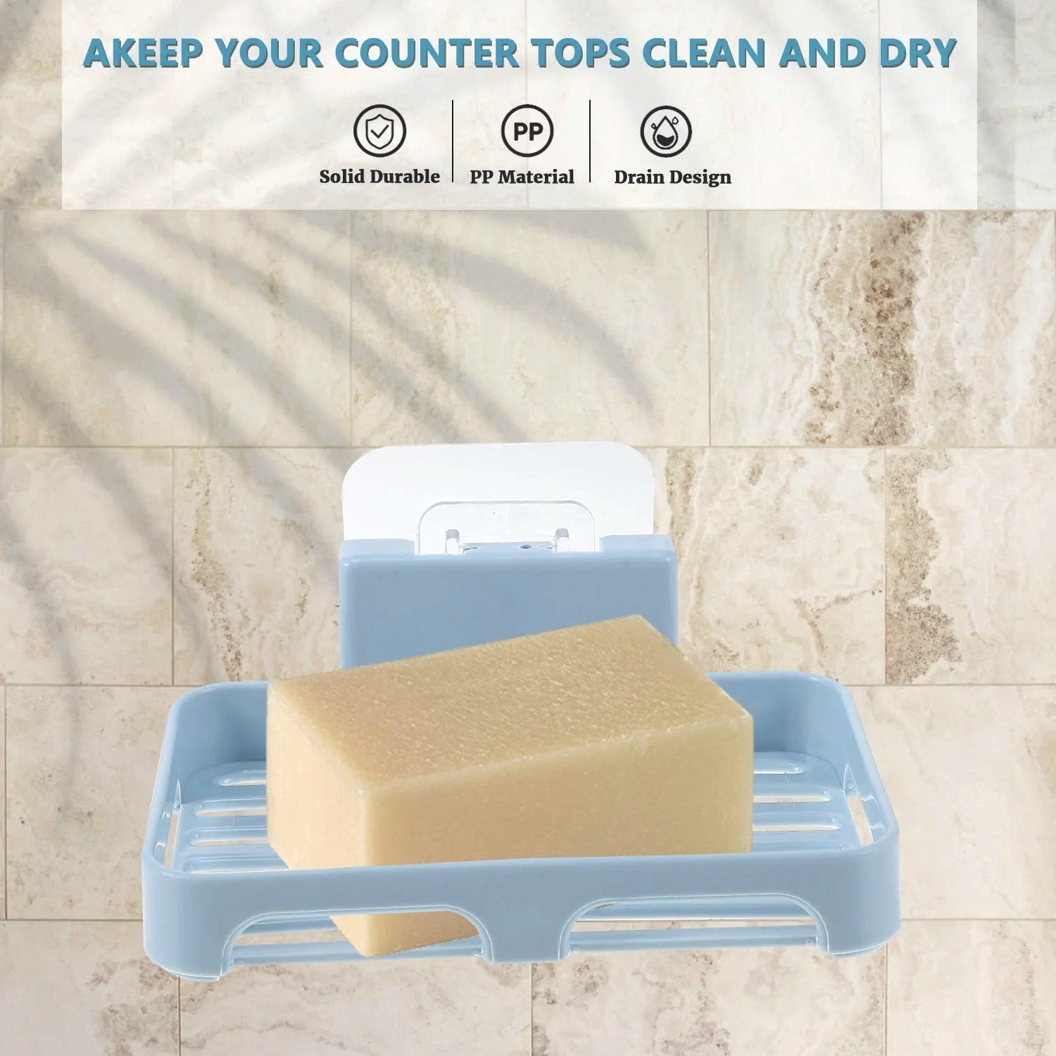 Self-adhesive soap dish installed beside bathroom sink