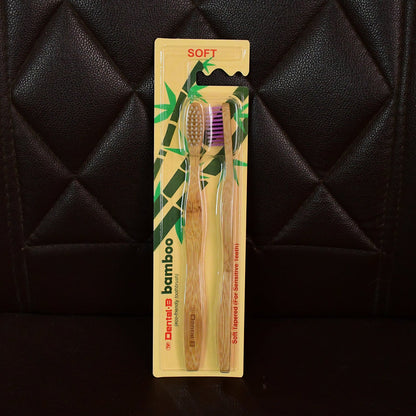 Angled view highlighting bamboo toothbrush with medium bristles