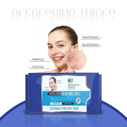 Close-up view of a soft, moist Beautiful Basics face wipe, ready to cleanse.