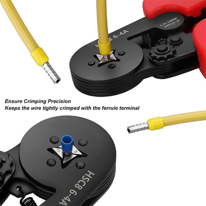 Ratchet ferrule crimping tool featuring ergonomic plastic handle and jaws