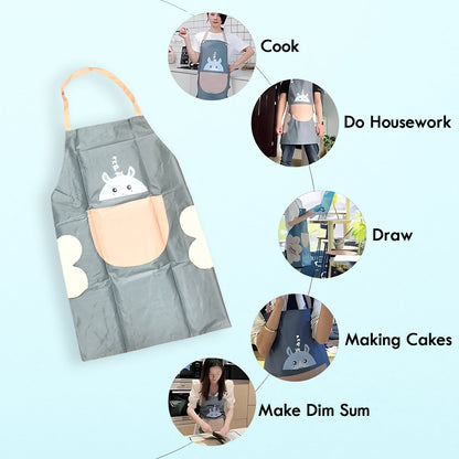 Front view of cartoon animal kitchen apron with adjustable strap