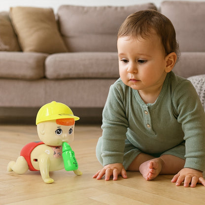 Realistic crawling baby toy designed to stimulate toddlers aged 3 and up