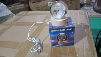 Lifestyle shot of the 3D crystal ball lamp enhancing a bedroom's ambiance.