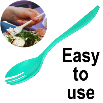 Easy-to-use plastic fork, highlighting its practical design.