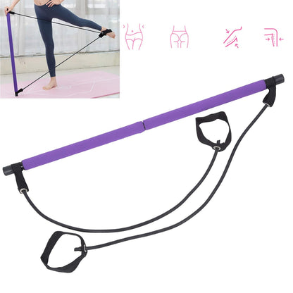 Elastic resistance bands attached to Pilates bar for varied workouts.