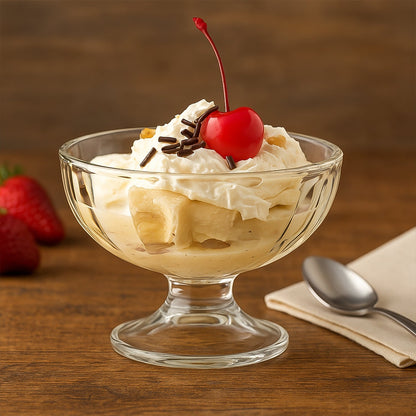 Classic footed glass bowl ideal for ice cream and chilled desserts