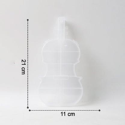 Multi-compartment violin-shaped storage case for beads and buttons