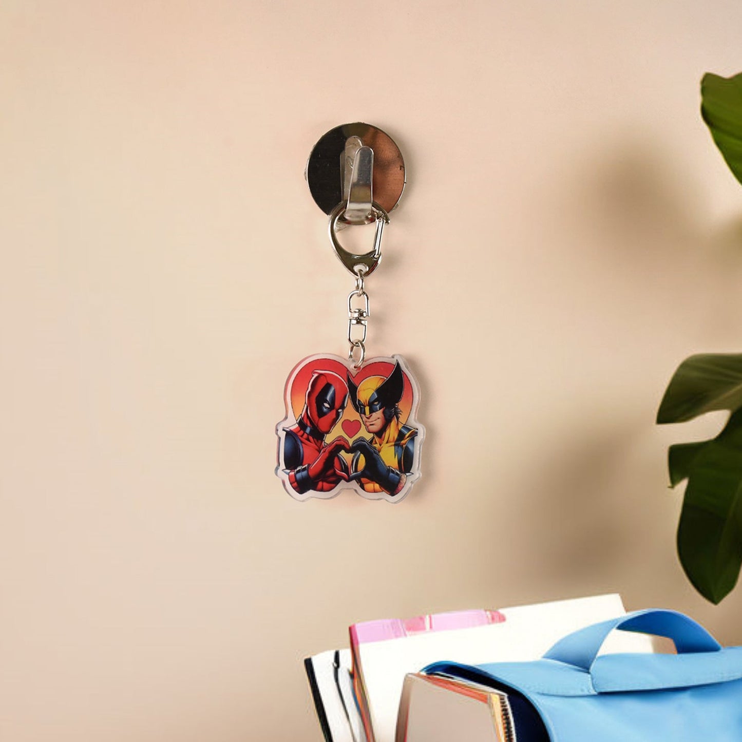 Acrylic cartoon keychain with metal clip attached, ideal for keyrings or backpacks