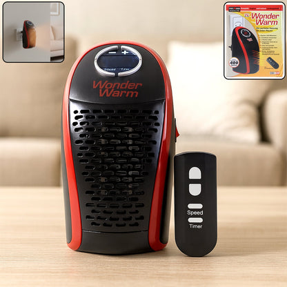 Front view of 400W wall plug room heater with black and red finish