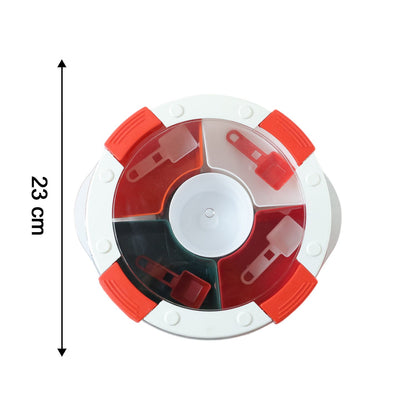 Multi-compartment masala box with lids and measuring spoons
